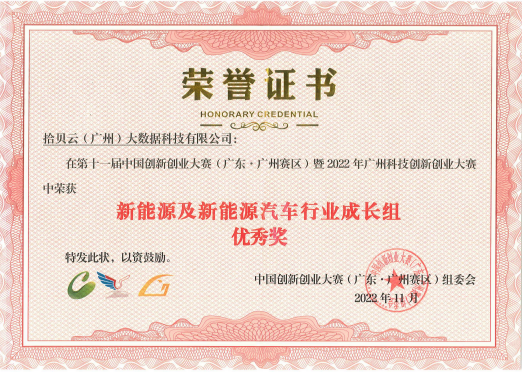 云-中国双创大赛广州赛区优秀奖证书